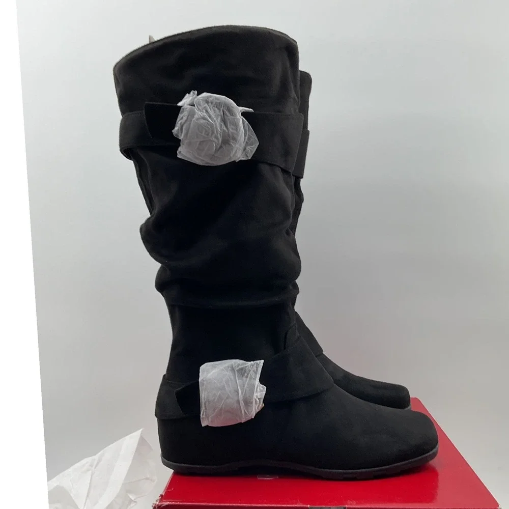 Journee Collection Jester-01WC Black Faux Suede Slouchy Wide Calf Boots Size 9M